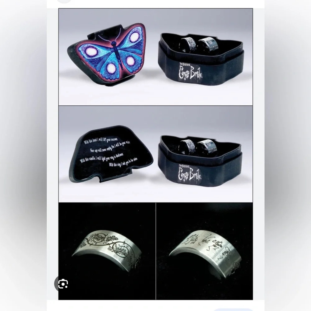 Vintage Rare Tim Burton The Corpses Bride collector wedding ring set.